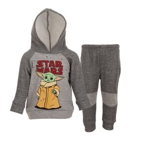 NWT STAR WARS The Mandalorian Baby Yoda Fleece Hoodie and Pants Gray 18/20
